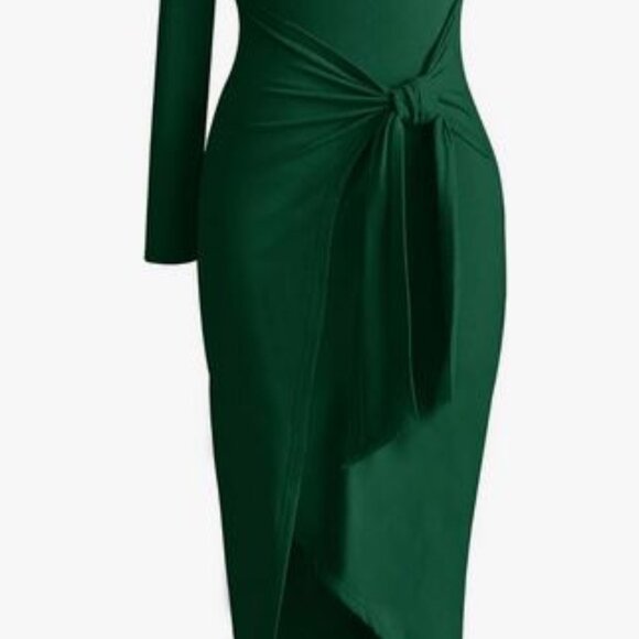 Cocktail Dress One Shoulder Bodycon Wrap Midi Dress Medium NWOT - Picture 4 of 6